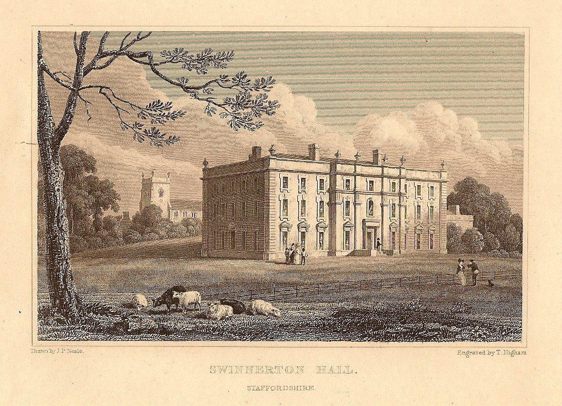 Swinnerton Hall Staffordshire antique print 1847