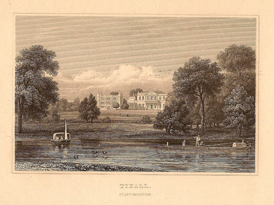 Tixall Hall Staffordshire antique print