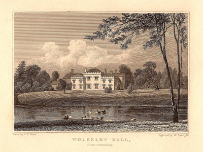 Wolseley Hall Staffordshire antique print 1847