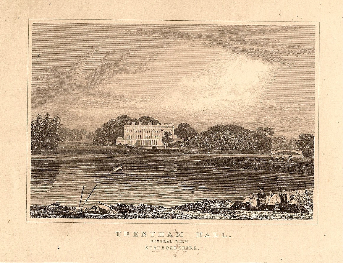 Trentham Hall Staffordshire antique print 1847