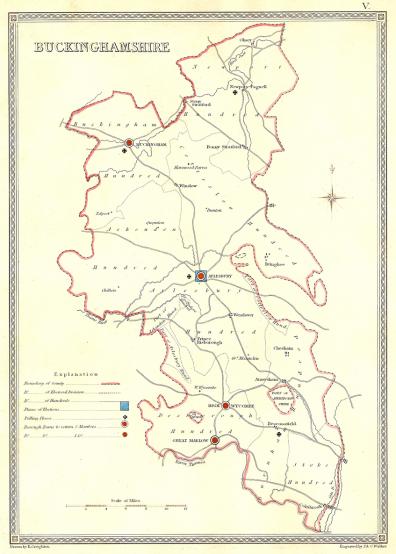 Buckinghamshire parliamentary boundaries antique map 1835
