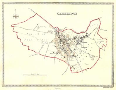 Cambridge parliamentary boundaries antique map 1835