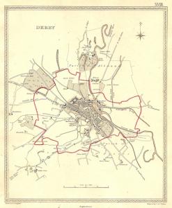 Derby parliamentary boundaries antique map published 1835