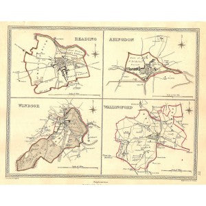 Reading Abingdon Windsor Wallingford Bedfordshire antique map 1835