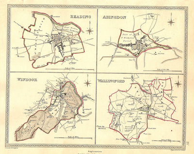 Reading Abingdon Windsor Wallingford Bedfordshire antique map 1835