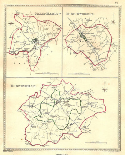 Great Marlow High Wycombe Buckingham antique maps 1835