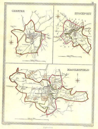 Chester Stockport Macclesfield parliamentary boundaries antique maps 1835