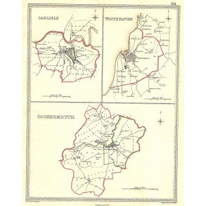 Carlisle White Haven Cockermouth Cumberland antique map 1835