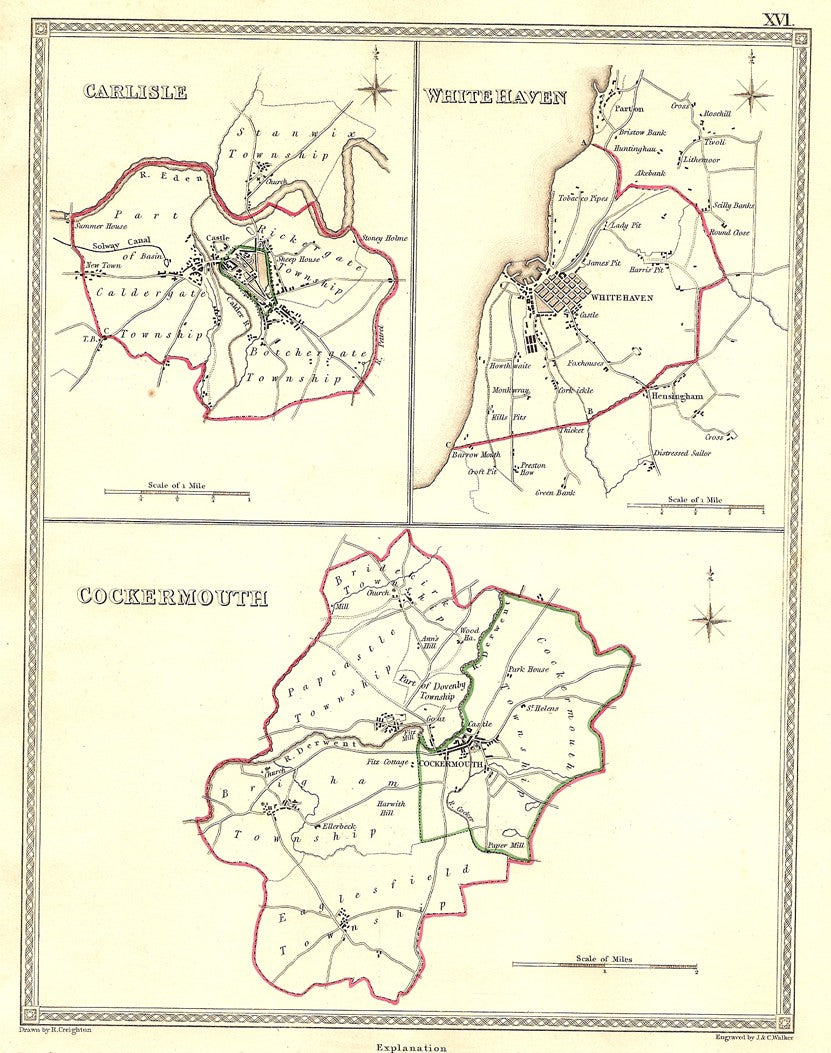 Carlisle White Haven Cockermouth Cumberland antique map 1835