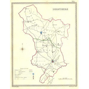 Derbyshire parliamentary boundaries antique map published 1835