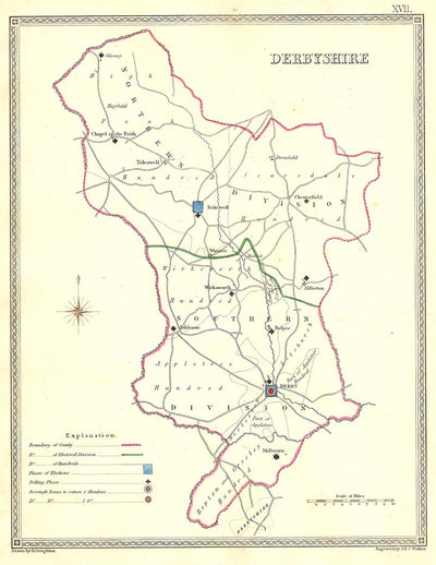 Derbyshire antique map