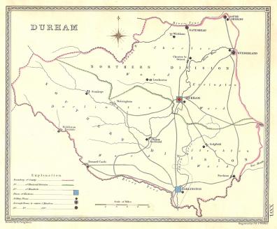County Durham parliamentary boundaries antique map 1835