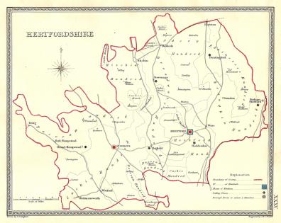 Hertfordshire parliamentary boundaries antique map 1835