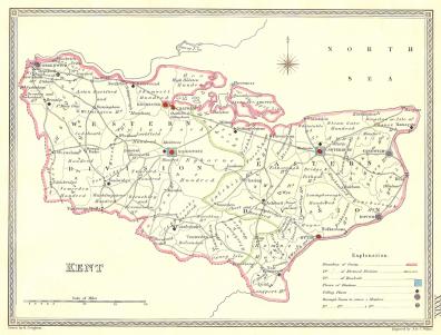 Kent parliamentary boundaries antique map published 1835