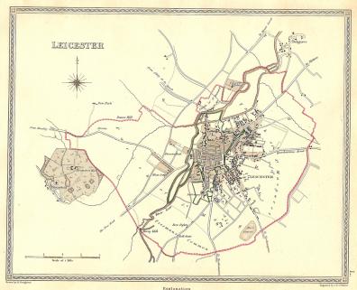 Leicester parliamentary boundaries antique map published 1835