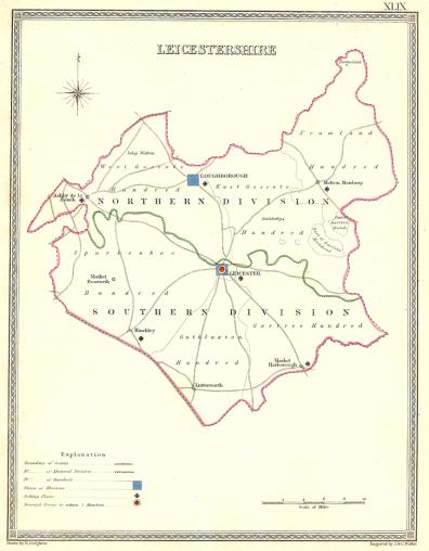 Leicestershire parliamentary boundaries antique map 1835