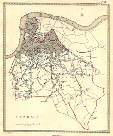 Lambeth parliamentary boundary antique map published 1835