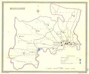 Middlesex parliamentary boundary antique map published 1835