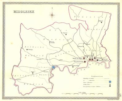Middlesex parliamentary boundary antique map published 1835