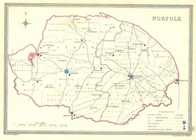 Norfolk parliamentary boundaries antique map published 1835