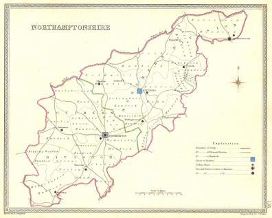 Northamptonshire parliamentary boundaries antique map 1835