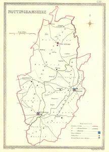 Nottinghamshire parliamentary boundaries antique map published 1835