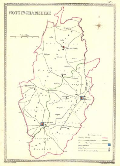 Nottinghamshire parliamentary boundaries antique map published 1835