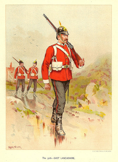 British Army East Lancashire Regiment antique print