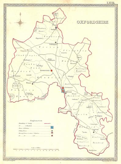 Oxfordshire parliamentary boundaries antique map published 1835