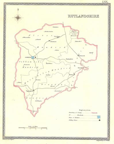Rutlandshire parliamentary boundaries antique map published 1835