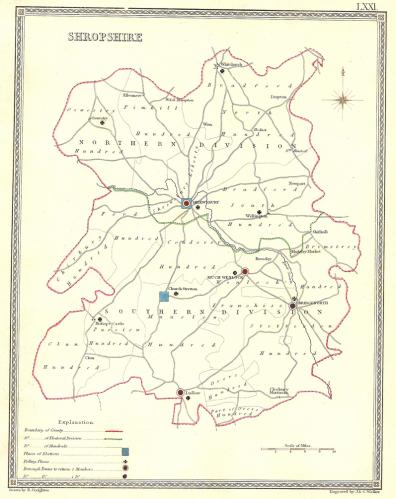 Shropshire parliamentary boundaries antique map published 1835