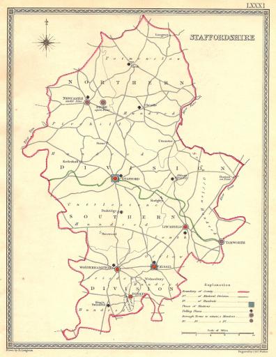 Staffordshire antique map 1835