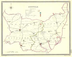 Suffolk parliamentary boundaries antique map published 1835