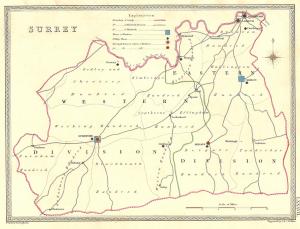 Surrey parliamentary boundaries antique map 1835