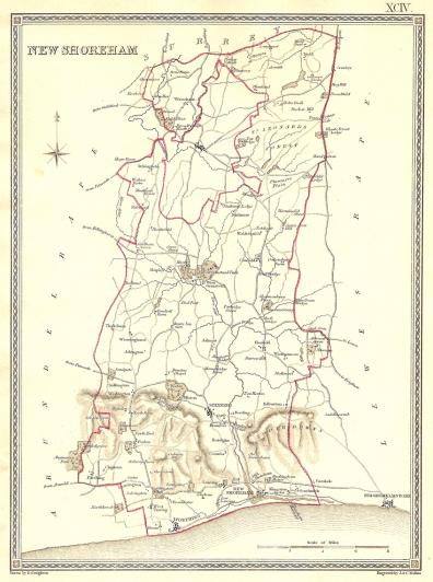 New Shoreham Sussex parliamentary boundaries antique map 1835