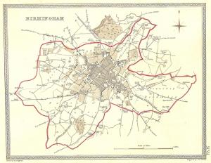 Birmingham Warwickshire original antique map 1835