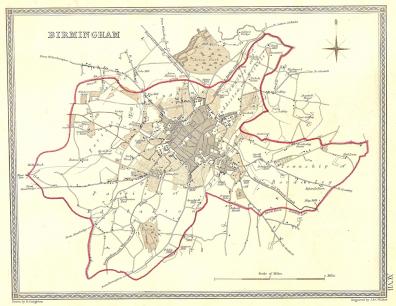 Birmingham Warwickshire original antique map 1835