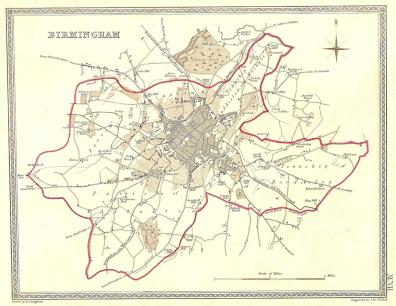 Birmingham Warwickshire antique map