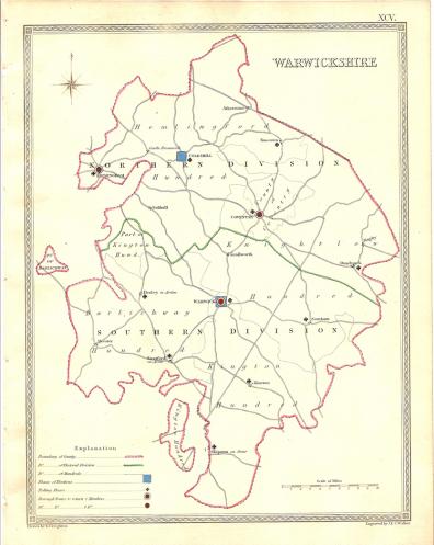 Warwickshire parliamentary boundaries antique map published 1835