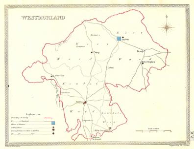 Westmorland parliamentary boundaries antique map published 1835