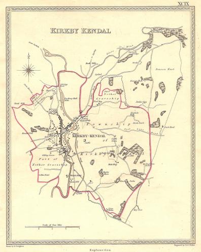 Kirkby Kendal Cumbria parliamentary boundaries antique map 1835