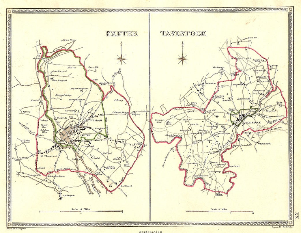 Devon Exeter Tavistock antique map
