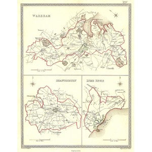 Dorset Wareham Shaftesbury Lyme Regis antique map 1835