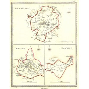 Essex Colchester Maldon Harwich original antique map 1835