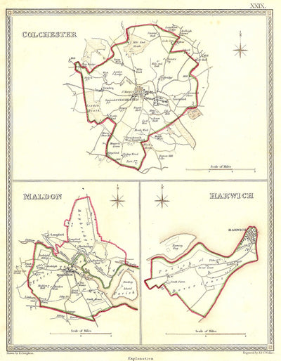 Essex Colchester Maldon Harwich antique map
