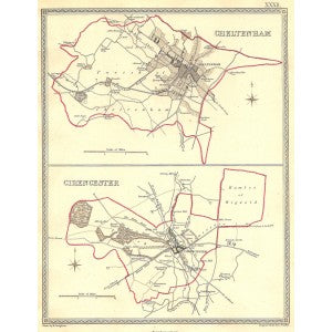 Cheltenham Cirencester Gloucestershire original antique map 1835
