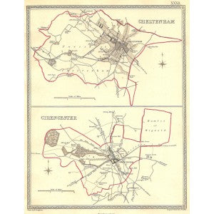 Gloucestershire Cheltenham Cirencester antique map