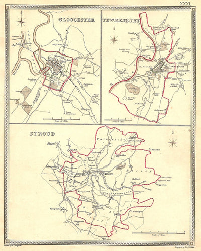 Gloucester Tewkesbury Stroud antique maps
