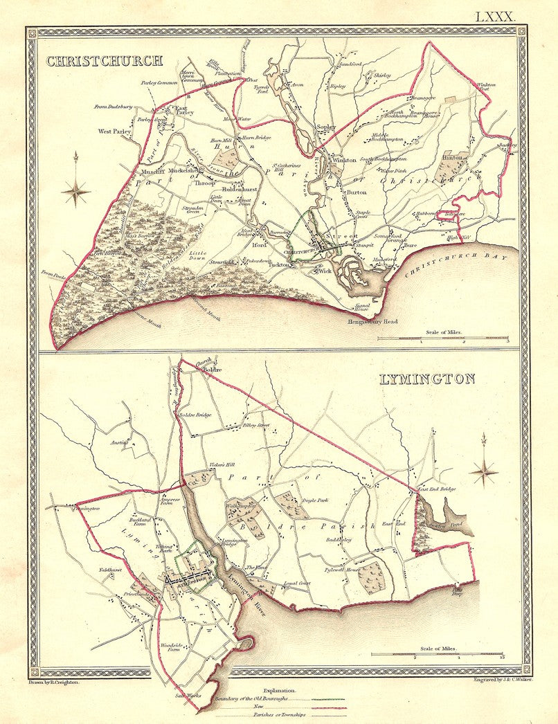 Hampshire Christchurch Lymington parliamentary boundaries antique maps