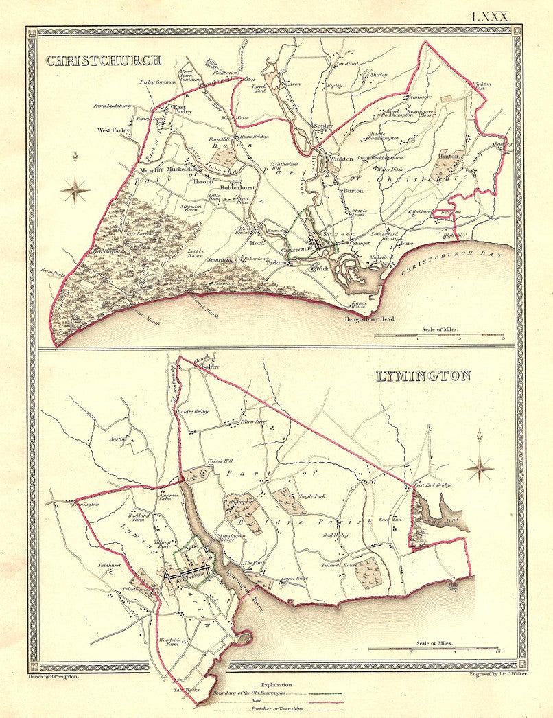 Hampshire Christchurch Lymington antique maps